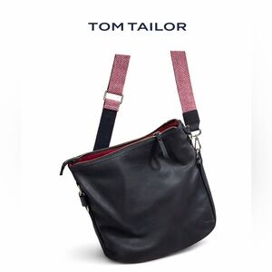 Tom Tailor Black Leather Crossbody Bag Red Interior Adjustable Strap